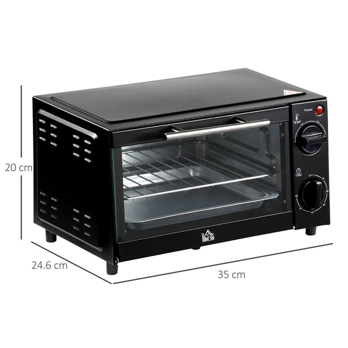 Convection Mini Oven, 9L Countertop Electric Grill, Toaster Oven with Adjustable Temperature, Timer, Baking Tray and Wire Rack, 750W