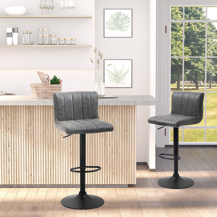 Set of 2 Adjustable Height Bar Chairs with Footrest, Bar Stools Set of 2 for Home Dining Areas, PU Leather, Gas Lift, Grey