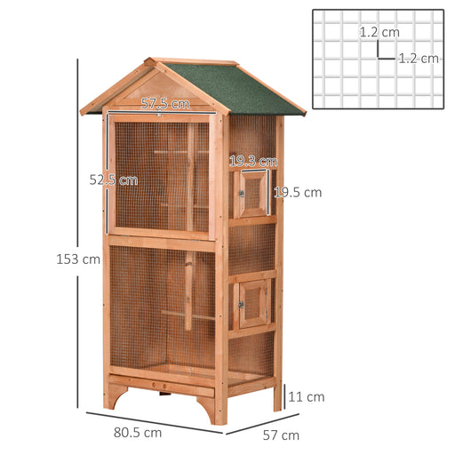 Wooden Bird Aviary Outdoor Bird Cage for Finch, Canary w/ Removable Tray, Asphalt Roof - Orange