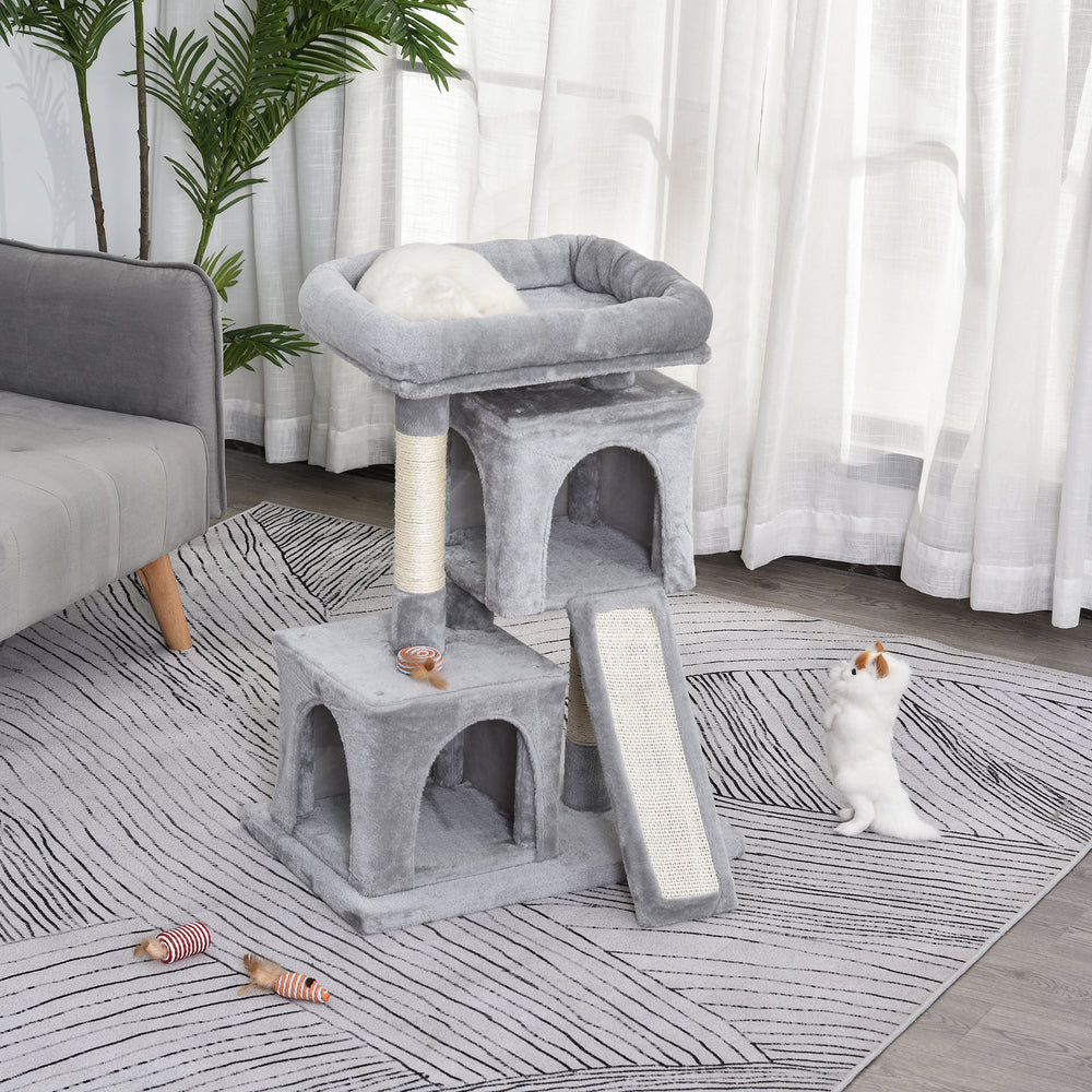 Cat Tree for Indoor Cats Activity Center Kitten Scratching Post Climbing Tower Grey 59 x 39 x 83 cm