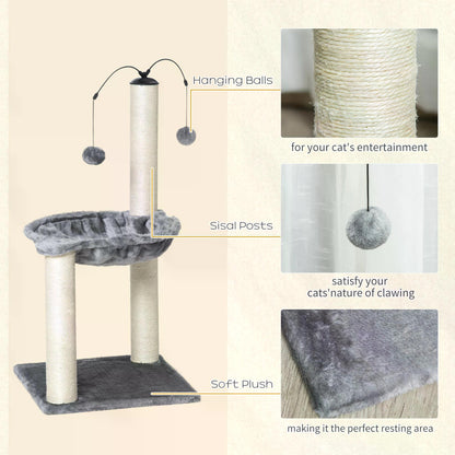 83cm Cat Tree Tower for Indoor Cats w/ Sisal Scratching Post Hammock Hanging Toy Activity Centre - Grey