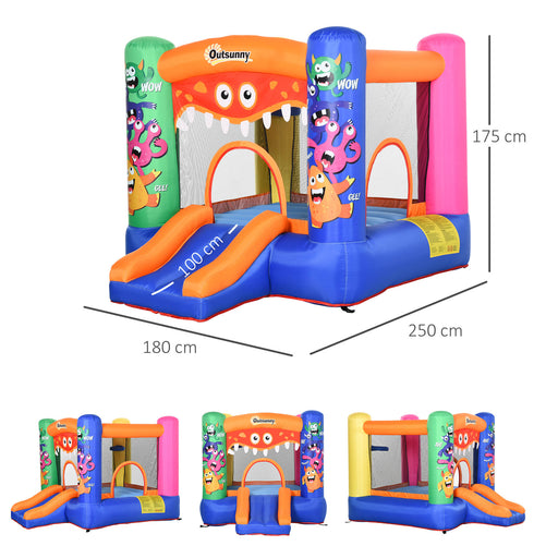 Kids Bounce Castle House Inflatable Trampoline Slide Basket with Blower for Kids Age 3-8 Monster Design 2.5 x 1.8 x 1.75m Multi-color