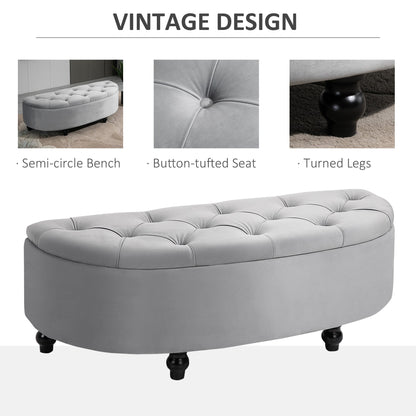 Semi-Circle Ottoman Storage Bench, Bed End Bench, Tufted Upholstered Window Seat Footrest