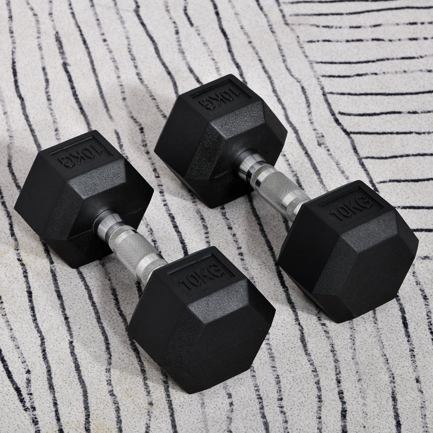 2x 10kg Hex Dumbbells Set Rubber Dumbbells Weight Lifting Equipment Fitness Home Gym