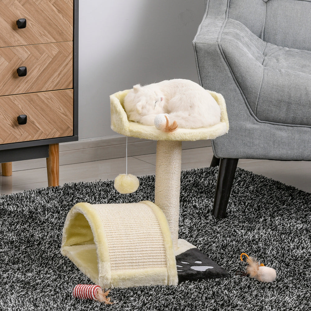 Cat Tree Scratching Scratcher Post Kitten Activity Centre Climber Hanging Ball Beige