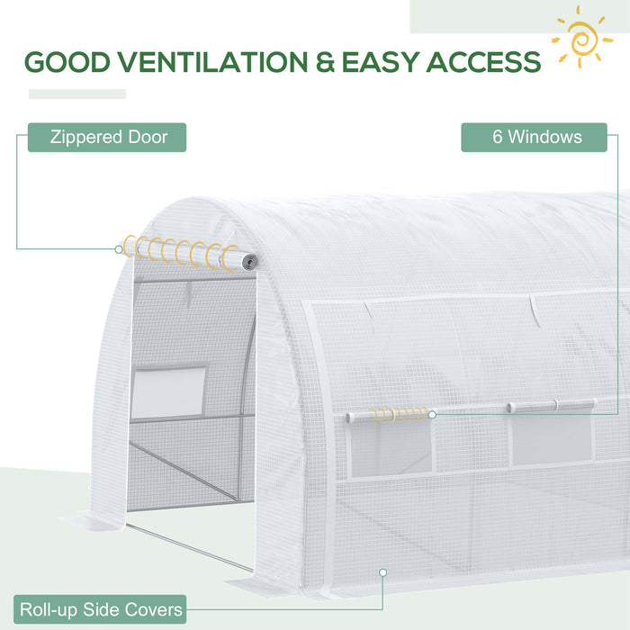 3 x 3 x 2 m Polytunnel Greenhouse, Walk in Pollytunnel Tent with Steel Frame, Reinforced Cover Zippered Door 6 Windows for Garden White