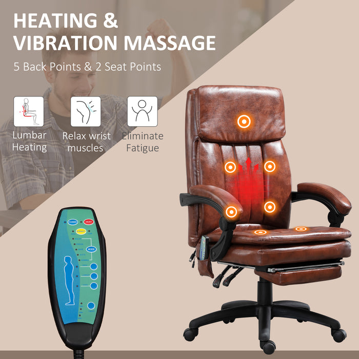 PU Leather Office Chair with 7 Point Vibrating Massage, Computer Desk Chair with Footrest, Adjustable Height, Reclining Back, Brown