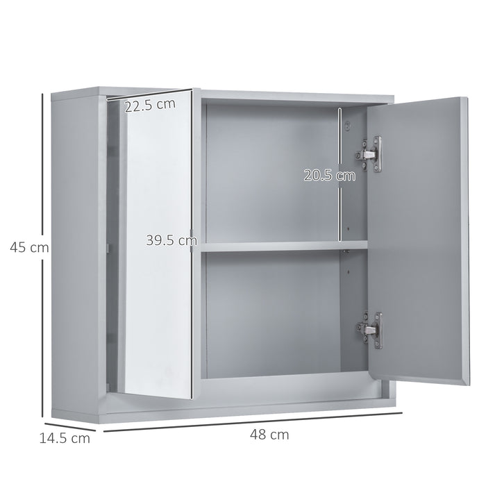 Mirror Cabinet for Bathroom Mirror Cupboard Wall Mounted Storage Shelf Bathroom Cupboard Double Door - 48L x 14.5W x 45H cm