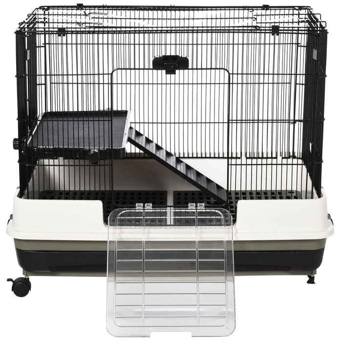 Small Animal Steel Wire Rabbit Cage Pet Play House  W/ Waste Tray Black