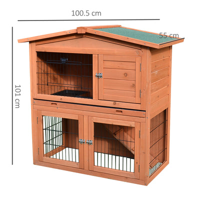 2-Tier Rabbit Hutch Outdoor, Large Guinea Pig Hutch, Bunny Cage with Ramp, Rabbit Run, Slide Out Tray for Indoor 100.5 x 55 x 101 cm
