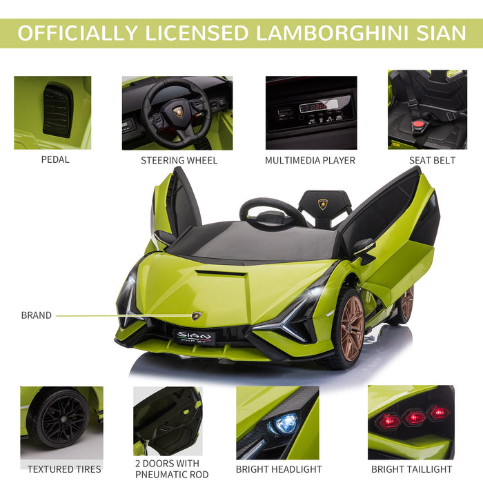 Compatible 12V Battery-powered Kids Electric Ride On Car Lamborghini SIAN Toy with Parental Remote Control Lights MP3 for 3-5 Years Old Green