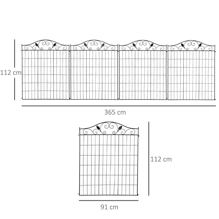 4 Panel Garden Decorative Fence - 44in x 12ft