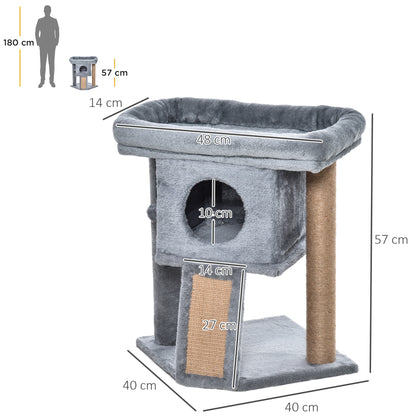 Cat Tree for Indoor Cats Kitten Tower Climbing Activity Centre Furniture w/ Jute Scratching Pad, Toy Ball, Cat House - Grey