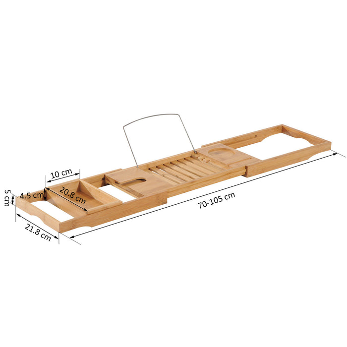 Extendable Bamboo Bathtub Shelf Rack Bath Caddy Tray Bathroom Storage 75-109Lx23.5Wx4T cm