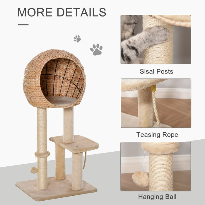 Cat Tree for Indoor Cats 100cm Kitten Climbing Tower Activity Center with Sisal Scratching Post Condo Perch Hanging Balls Teasing Rope Toy Cushion