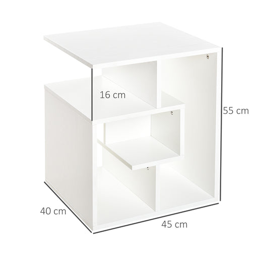 Side Table, 3 Tier End Table with Open Storage Shelves, Living Room Coffee Table Organiser Unit, White