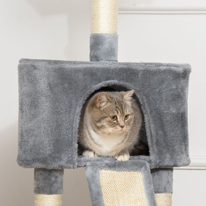 Corner Cat Tree for Indoor Cats, Kitten Tower with Scratching Post House Ladder Toy - Grey