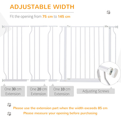 Dog Gate Wide Stair Gate w/ Door Pressure Fit Pets Barrier for Doorway, Hallway, 76H x 75-145W cm - White