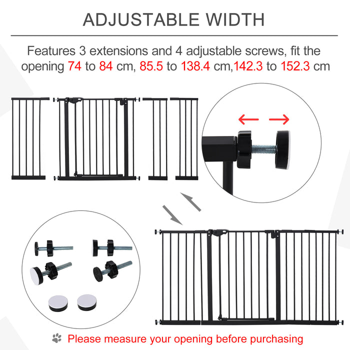 Dog Gate Stair Gate Pressure Fit Pets Barrier Auto Close for Doorway Hallway, 74-148cm Wide Adjustable, Black