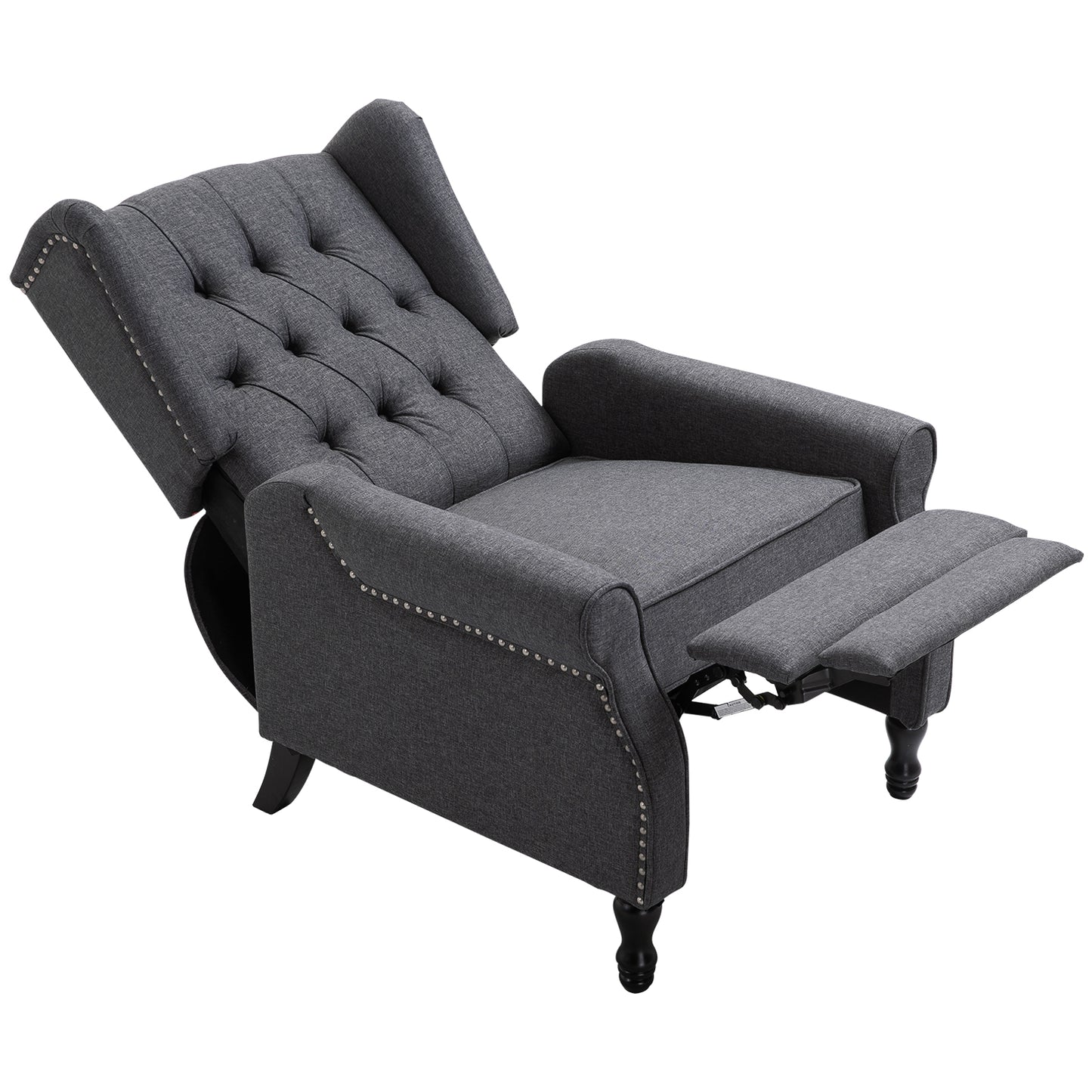 Recliner Armchair with Footrest Grey Tone in a Vintage Tufted Design Dark Grey