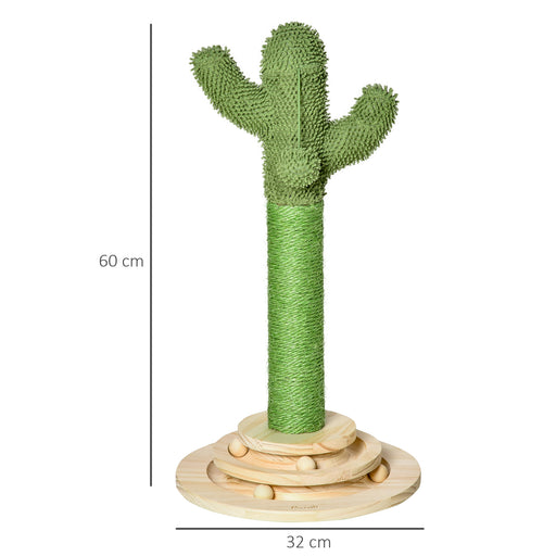 Cat Tree Cactus Sisal Scratching Post for Indoor Cats Play Tower Kitten Furniture with Hanging Ball Interactive Fun Roller Exerciser 32 x 32 x 60cm