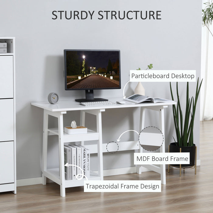 Compact Computer Desk with Storage Shelves Study Table with Bookshelf PC Table Workstation for Home Office Study White