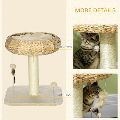51cm Cat Tree, Kitty Activity Center, Cat Climbing Toy, Cat Tower w/ Cattail Bed, Toy Ball, Scratching Post - Beige