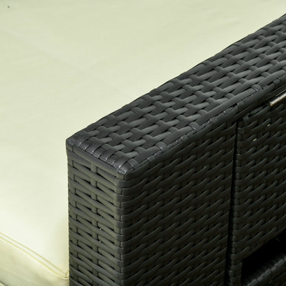 5PC PE Rattan Sun Lounger, Outdoor Wicker 5-level Adjustable Reclining  Bed with Storage Side Table and Footstools, for Patio, Garden, Poolside, Black