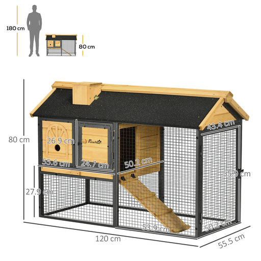 Rabbit Hutch Outdoor Bunny Cage with Run, Removable Tray, Ramp, Guinea Pig House, 120 x 55.5 x 80 cm