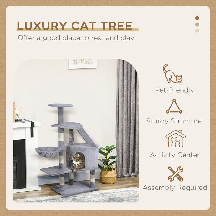 Cat Tree for Indoor Cats Kitten Scratching Post Scratch Scratcher Climb Activity Center Play House Pet Furniture 125cm (Grey)