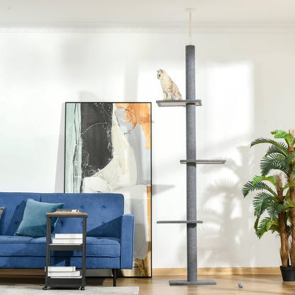 260cm Floor To Ceiling Cat Tree for Indoor Cats w/ Three Platforms Activity Centre - Grey
