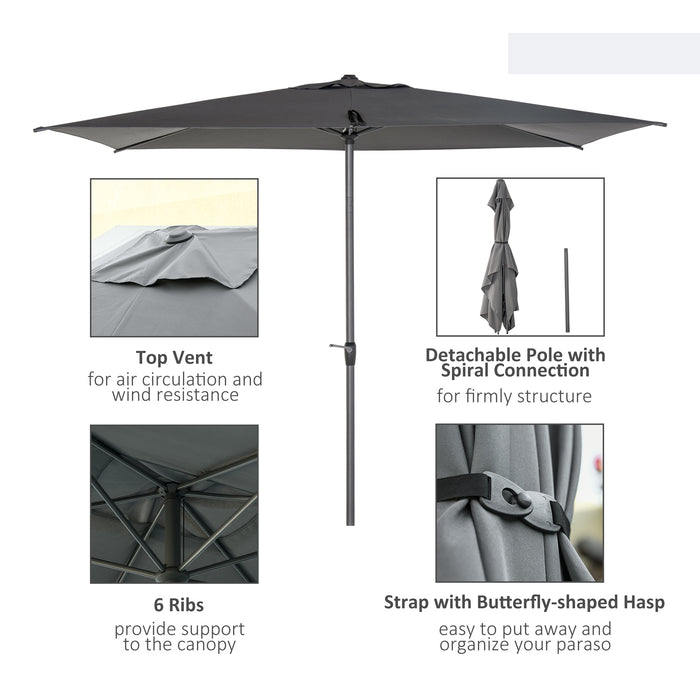 3 x 2m Garden Parasol Patio Sun Umbrella Canopy Rectangular Sun Shade Aluminium Crank Tilt Mechanism, Dark Grey