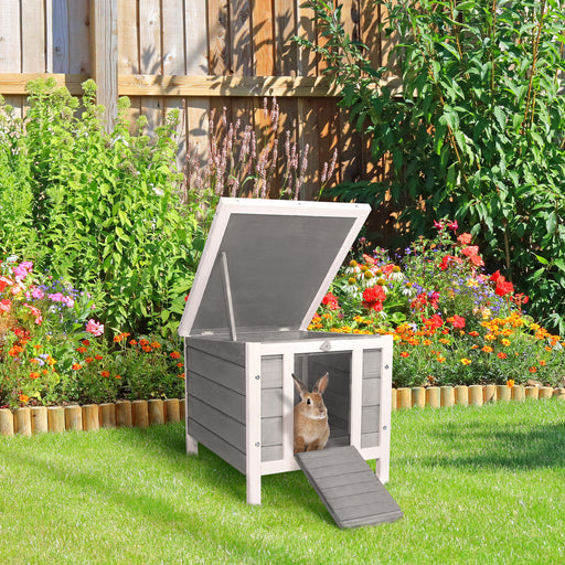 Wooden Rabbit Hutch Outdoor, Guinea Pig Hutch, Rabbit Hideaway, Cat House, Bunny Cage Small Animal House 51 x 42 x 43 cm, Grey