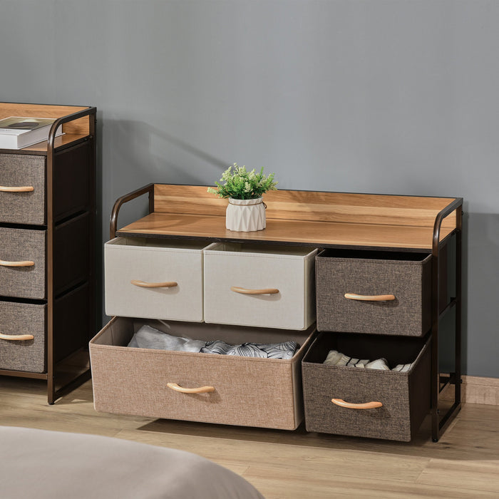 5-Drawer Dresser, Linen Fabric Chest of Drawers, Dresser Tower Unit for Bedroom Hallway Entryway, Storage Organizer with Steel Frame Wooden Top