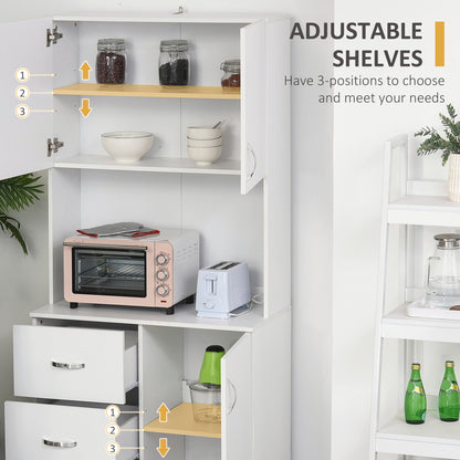 Free standing Kitchen Cabinet Cupboard with 2 cabinet, 3 drawers and 1 Open Space, Adjustable Height Storage Unit, White