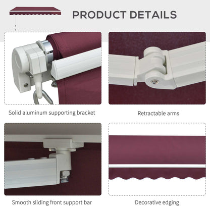 Awning Canopy Sun Shade Canopy Garden Patio Manual Retractable Awning, 3x2.5 m-Red