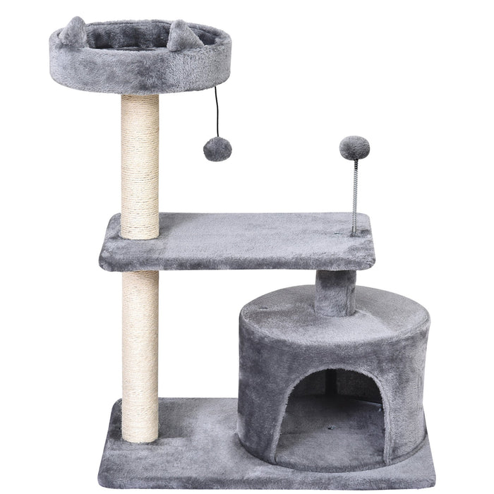 Mult Level Cat Tree for Indoor Cats with Scratching Post Bed Condo Perch, Kitten Climbing Tower, Grey 60L x 40W x 81H cm