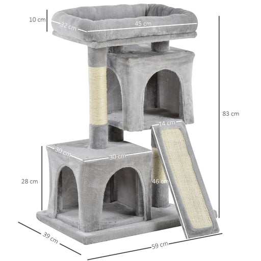 Cat Tree for Indoor Cats Activity Center Kitten Scratching Post Climbing Tower Grey 59 x 39 x 83 cm