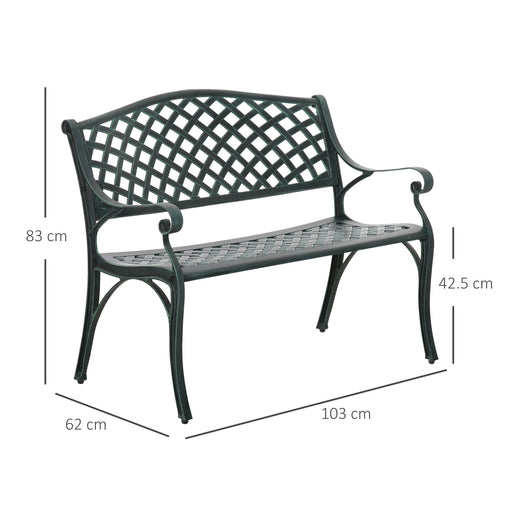 Outsunny Cast Aluminium Outdoor Garden Bench 2 Seater Antique Patio Porch Park Loveseat Chair, Verdigris