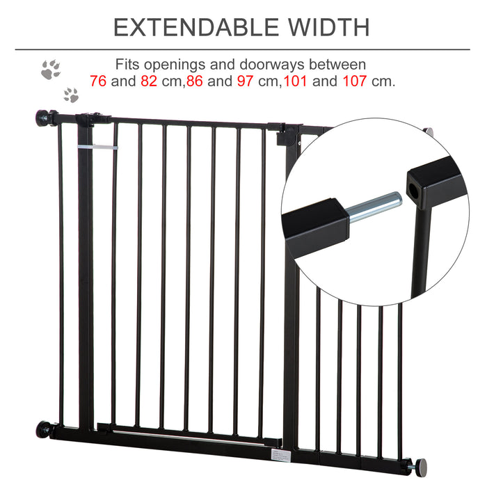 Dog Gate Pet Safety Gate Stair Barrier Pressure Fit Adjustable 76-82/86-97/101-107 cm, Black