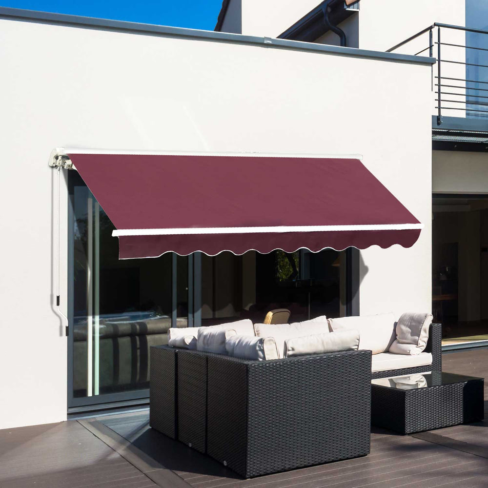 Awning Canopy Sun Shade Canopy Garden Patio Manual Retractable Awning, 3x2.5 m-Red