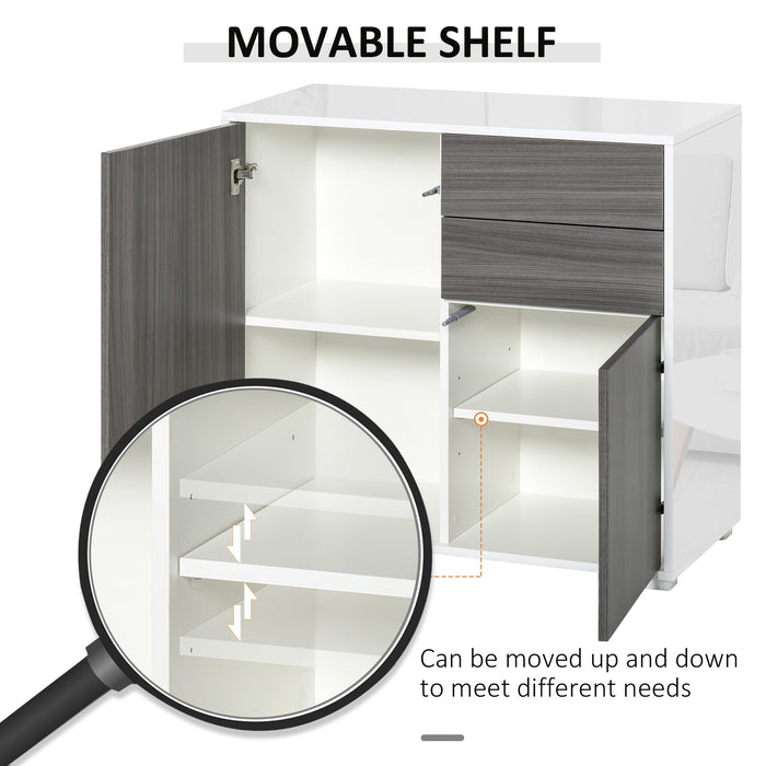 Modern Stylish Freestanding Push-Open Design Cabinet with 2 Drawer, 2 Door Cabinet, 2 Part Inner Space Light Grey and White