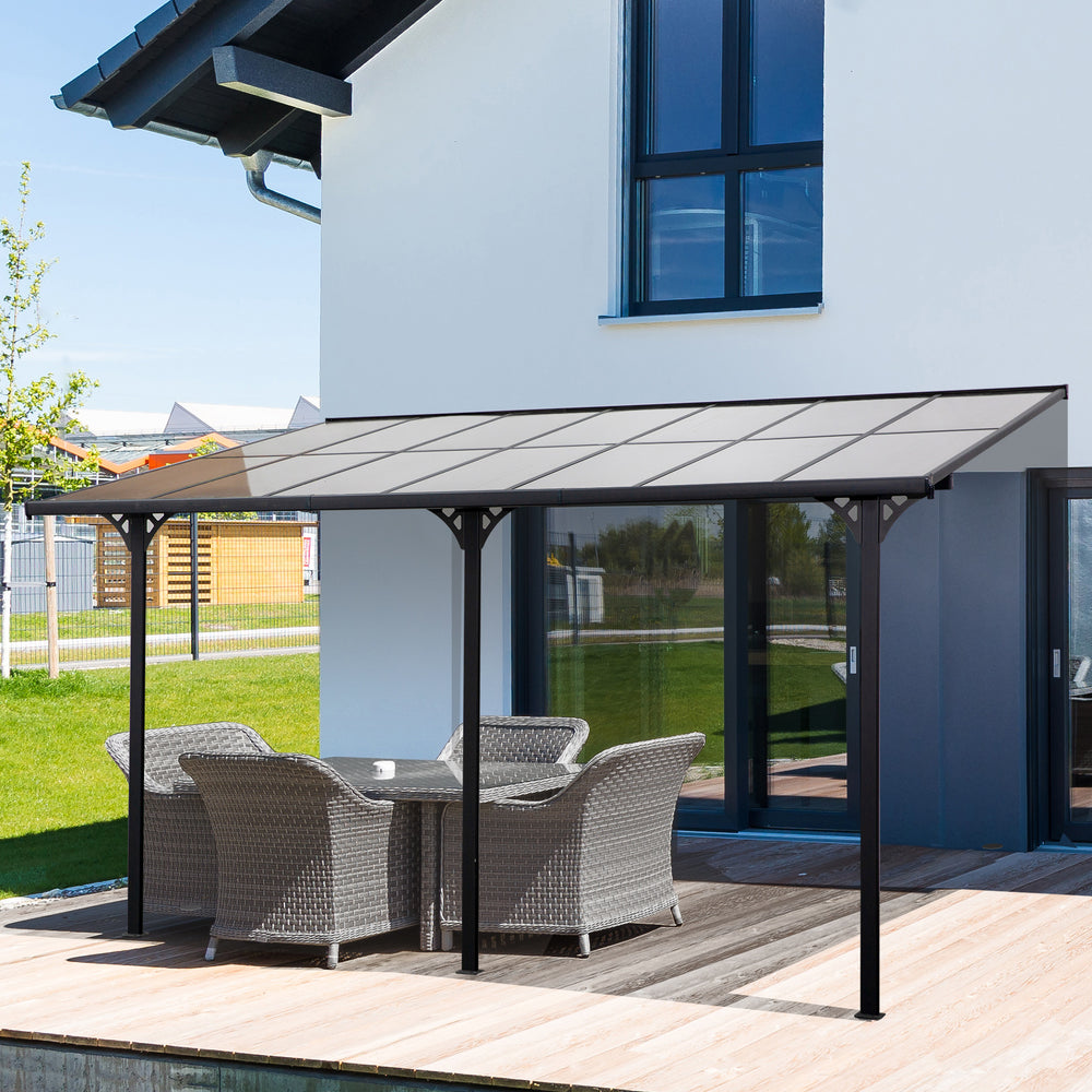 Outsunny Outdoor Patio Wall-mounted 4.35 x 3(m) Gazebo Pergola, Aluminum Post, PC Roof