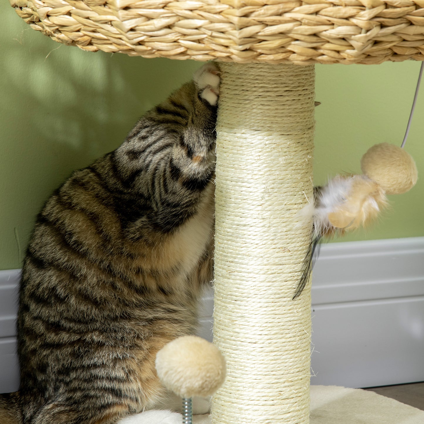 51cm Cat Tree, Kitty Activity Center, Cat Climbing Toy, Cat Tower w/ Cattail Bed, Toy Ball, Scratching Post - Beige