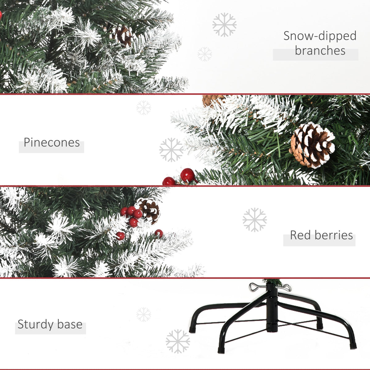 5ft Snow-Flecked Artificial Christmas Tree with Red Berries, Pinecones & 408 Tips