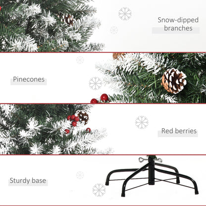 5ft Snow-Flecked Artificial Christmas Tree with Red Berries, Pinecones & 408 Tips