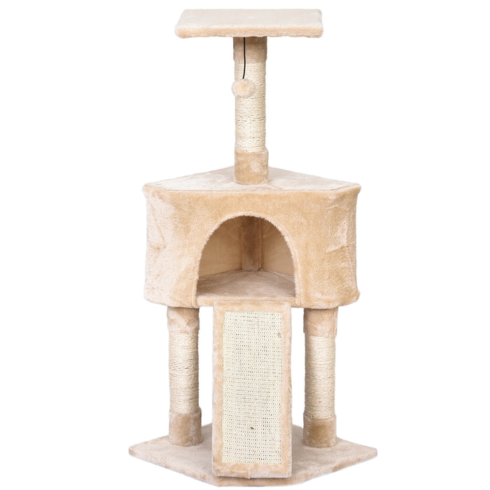 Corner Cat Tree for Indoor Cats, Kitten Tower with Scratching Post House Ladder Toy - Beige