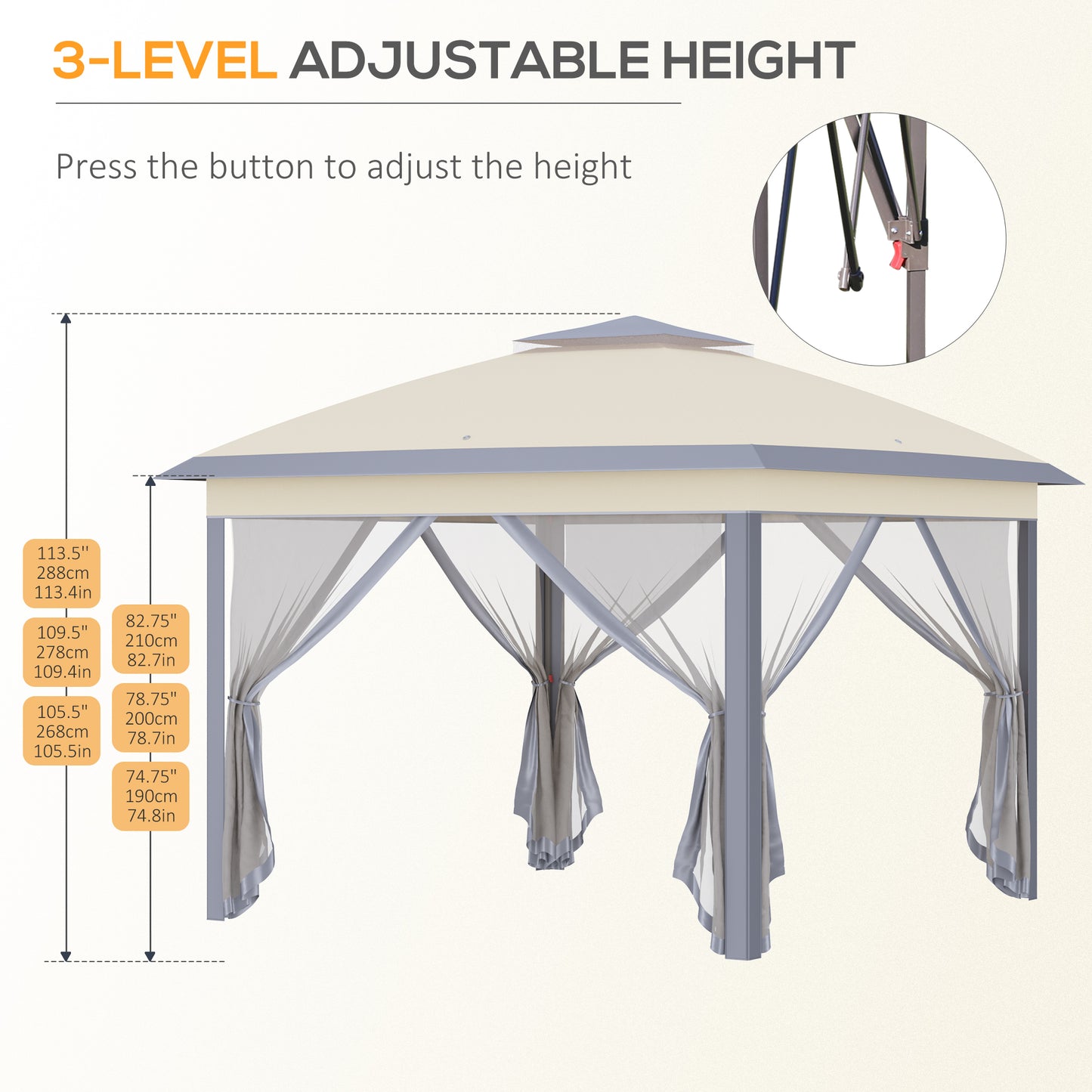 Outsunny 330cm x 330cm Pop Up Canopy, Double Roof Foldable Canopy Tent with Zippered Mesh Sidewalls, Height Adjustable and Carrying Bag, Event Tent for Patio Garden Backyard, Beige