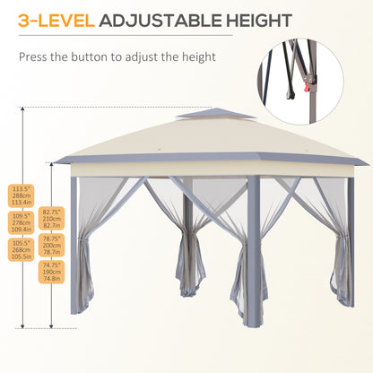 Outsunny 330cm x 330cm Pop Up Canopy, Double Roof Foldable Canopy Tent with Zippered Mesh Sidewalls, Height Adjustable and Carrying Bag, Event Tent for Patio Garden Backyard, Beige