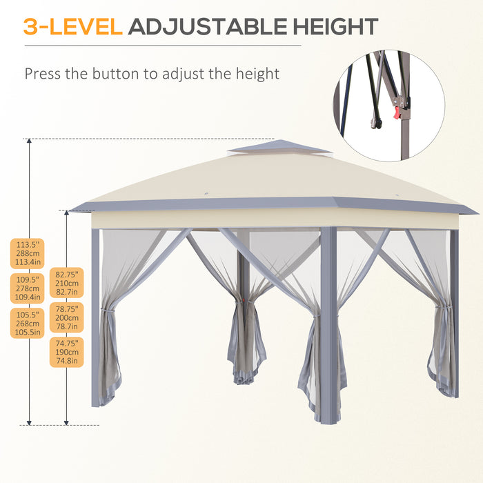 Outsunny 330cm x 330cm Pop Up Canopy, Double Roof Foldable Canopy Tent with Zippered Mesh Sidewalls, Height Adjustable and Carrying Bag, Event Tent for Patio Garden Backyard, Beige